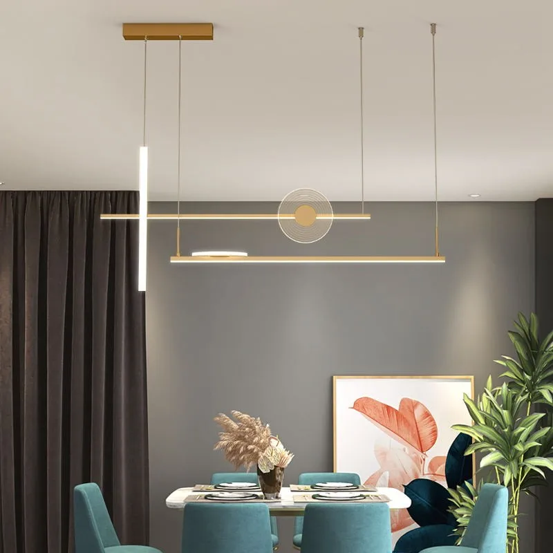 Creative Black/Gold LED Chandelier Modern Nordic Simple Long Hanging Light Dining Living Room Bar Coffee Shop Home Pendant Lamp
