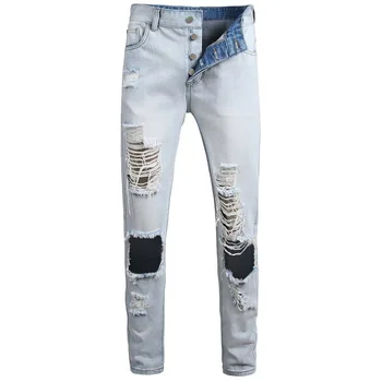 

2020 Fashion Streetwear Men's Jeans Skinny Destroyed Ripped Jeans Broken Punk Denim Pants Vaqueros Hombre Hip Hop Jeans Men