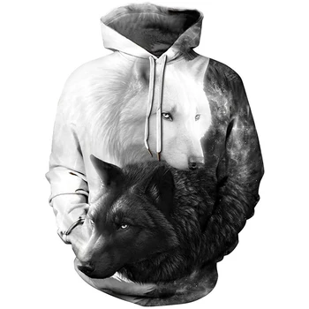 

2020 New double wolf Hoodie men's / women's 3D printed Hoodie Top Hoodie Pullover casual Sweatshirt Hoodie