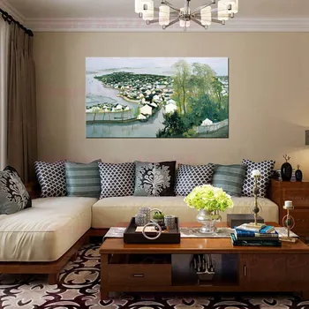 

Ancient Villages Along the River in China Landscape Artwork Retro Painting Canvas Print Vintage Home Decorations Dropshipping
