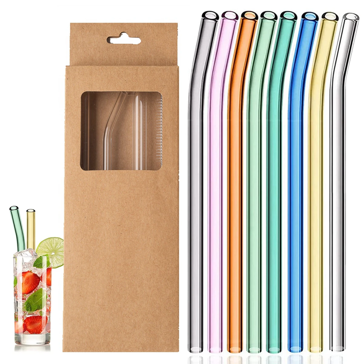 Pajitas Reutilizables De Acero Inoxidable 304 Dobladas Rectas Con Juego 
