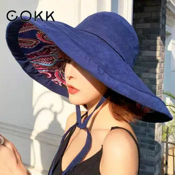 

COKK Hats For Women Summer Sun Hat Floppy Large Wide Brim Face Protection Beach Panama Bucket Hat Female Gorras Ladies Sunhat