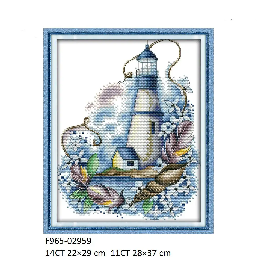 Lighthouse Cross Stitch Kit Embroidery Cross Stitch Set F548 F646(2) F780(2) F781(3) F782(4) F930 F965 F972 FA051 FA052
