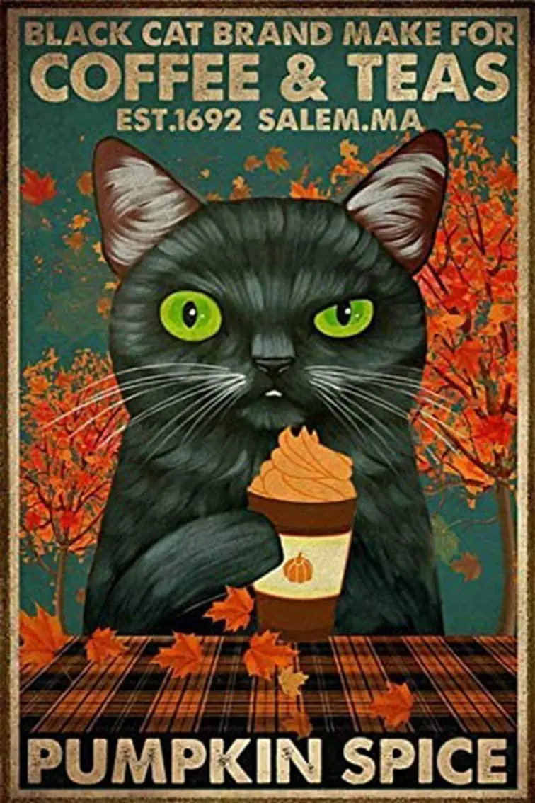 Cat Signs Home Decor Funny Black Cat Brand Make For Coffee & Tea Est 1692 Vancouver Ma Pumpkin Spice Cat Wall Decor Per La Casa