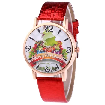 

Christmas Quartz Watch for Women Couple Electronic Watch Casual Printed Xmas Tree with PU Wrist Band LL@17