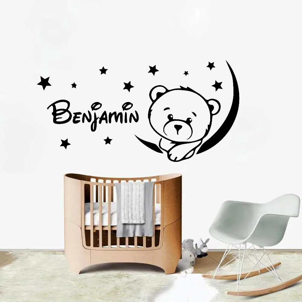 Bear Wall Stickers Nursery Personalized Kids Name Home Decoration Wall Decals for Child Baby Room Vinyl Paper Y450