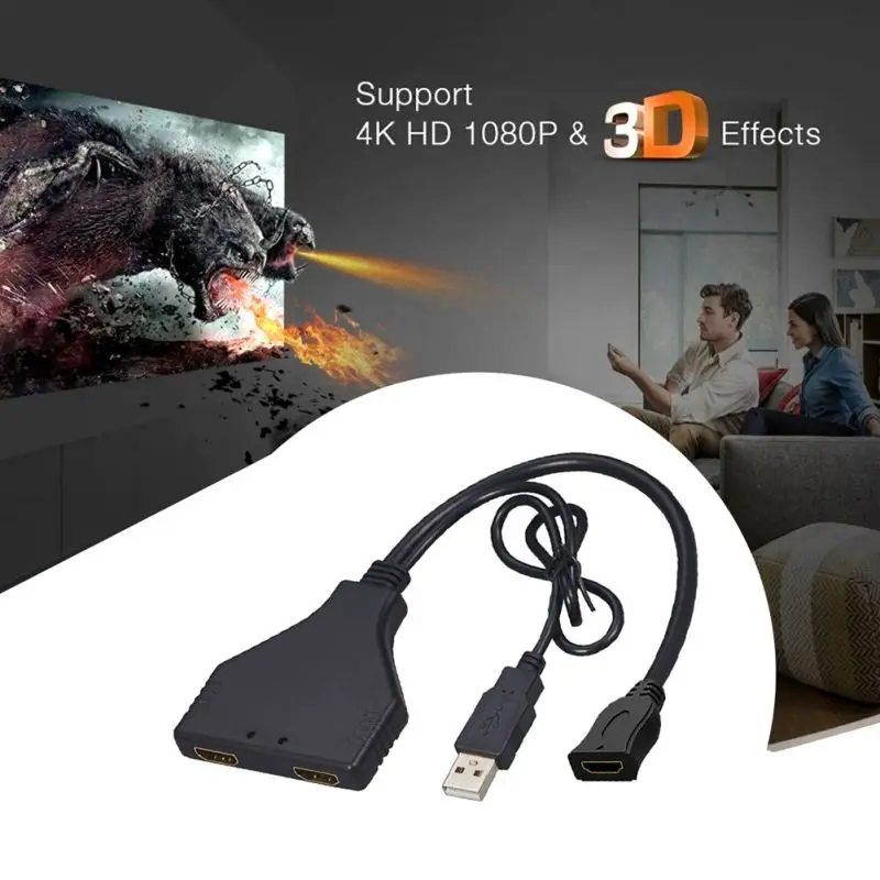 Сплиттер кабель для HDMI 2,0 один Женский на два женский двойной 4K x 2K 30HZ конвертер адаптер Шнур