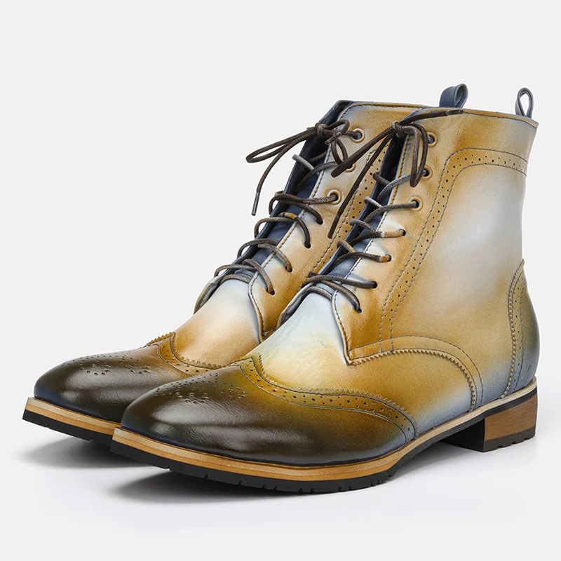 Размеры 36-48; Мужские ботинки в стиле граффити; удобные брендовые модные кожаные ботинки с перфорацией типа «броги»;# YSQN82