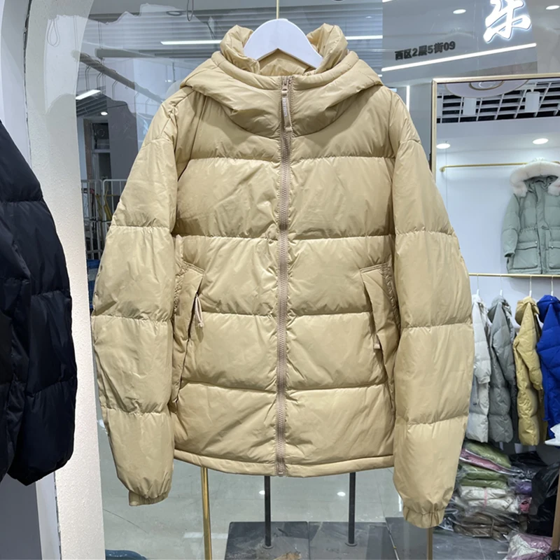 

New Winter Fashion Zipper Solid Color Thick Warm Jacket Parkas Snow Outwear Women Loose Hooded 90% White Duck Down Coat