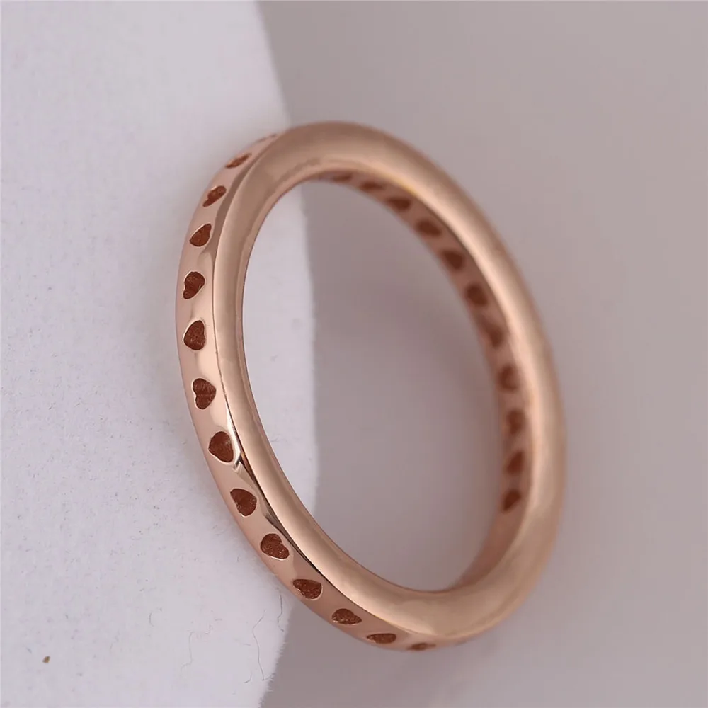 Подлинное 925 пробы Серебряное кольцо, розовое золото, стекируемые кольца сердце для женщин, подарок на свадьбу, хорошее ювелирное изделие