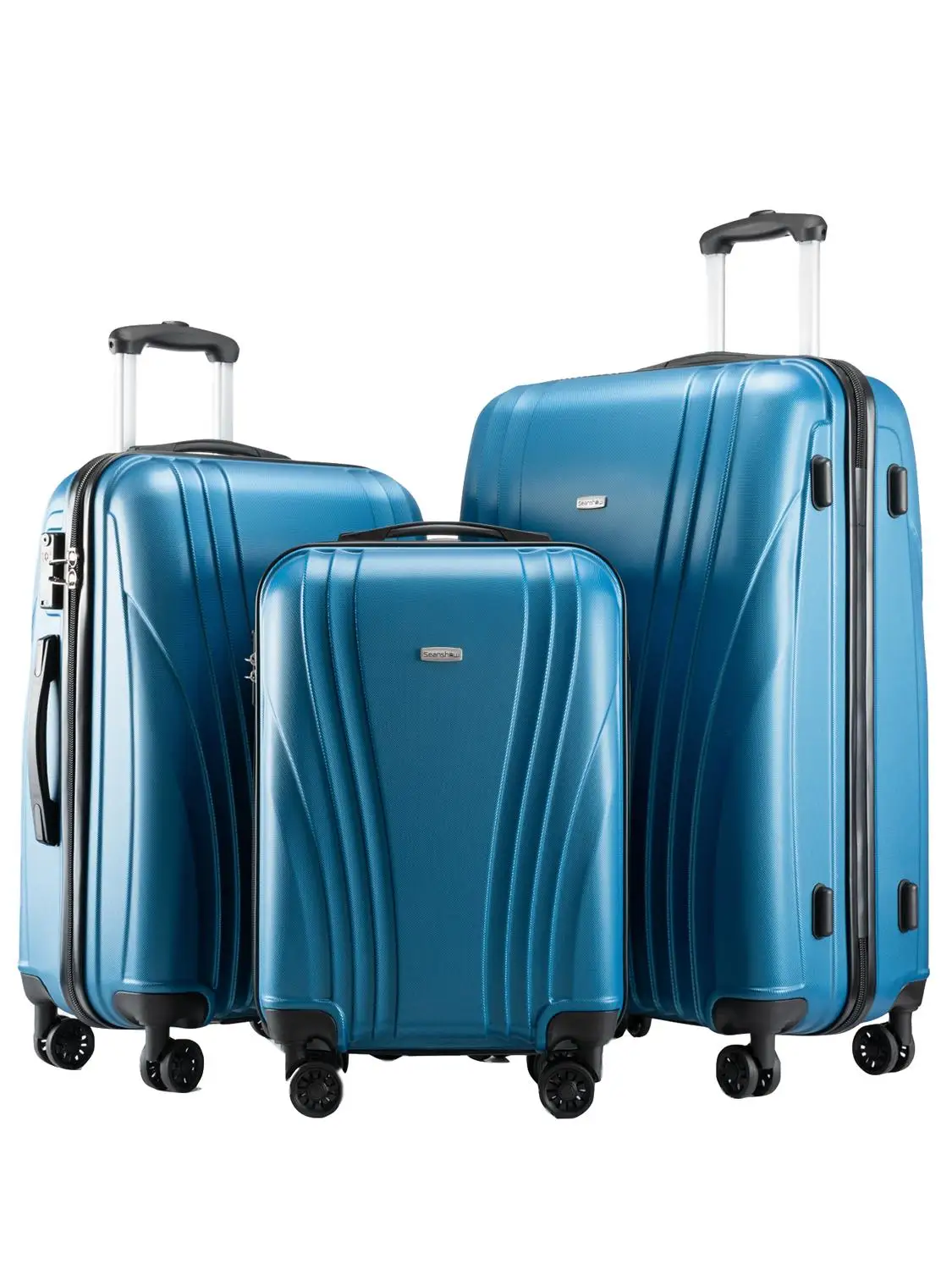

Seanshow Rolling Luggage Set Travel With Spinner Lightweight Suitcase Silver 18-24-28in Blue Black
