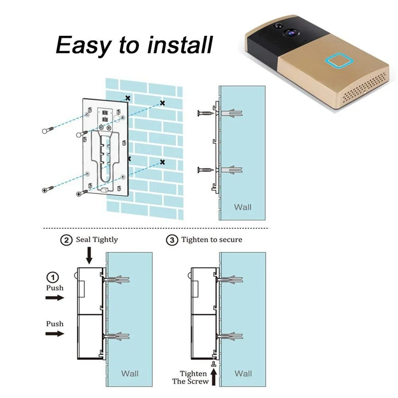 Wireless Wifi Security Waterproof Doorbell Smart Video Door Phone Visual Recording With Plug-In Chime Remote Home Monitoring(Eu