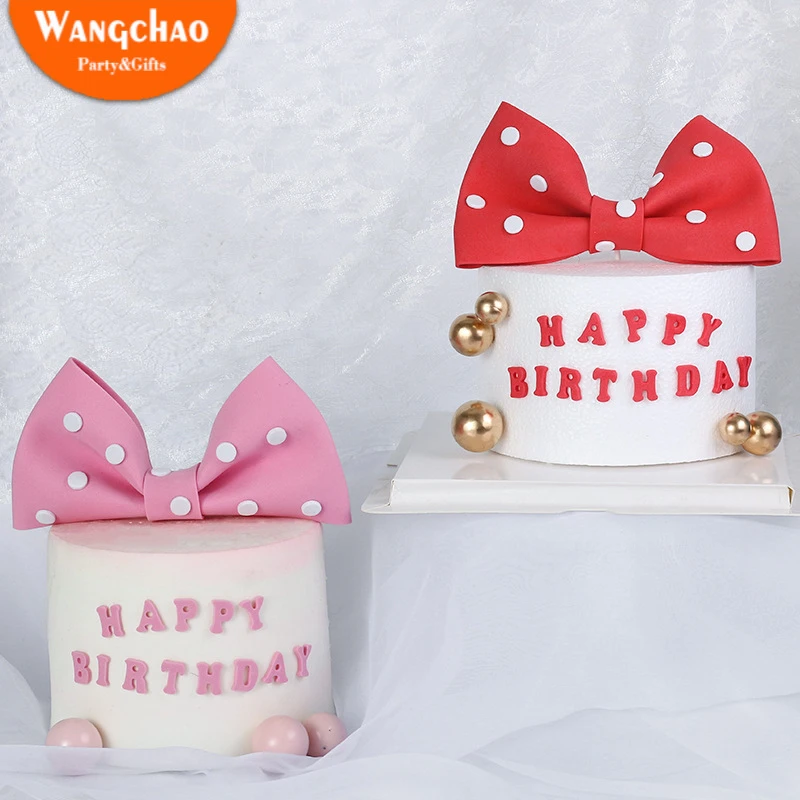 Decoration De Gateau D Anniversaire Avec Nœud Tachete Rose Decoration De Bar A Bonbons Fournitures De Fete Pour Enfants Aliexpress