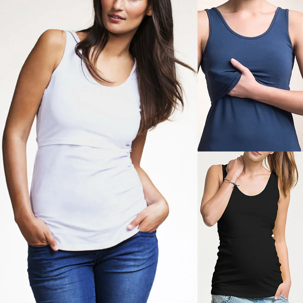 

Cotton Breastfeeding Tanks Women U-Neck Slim Knitting Vest Pullover T-Shirt Female Sleeveless Casual Pregnant Clothes S-XXL