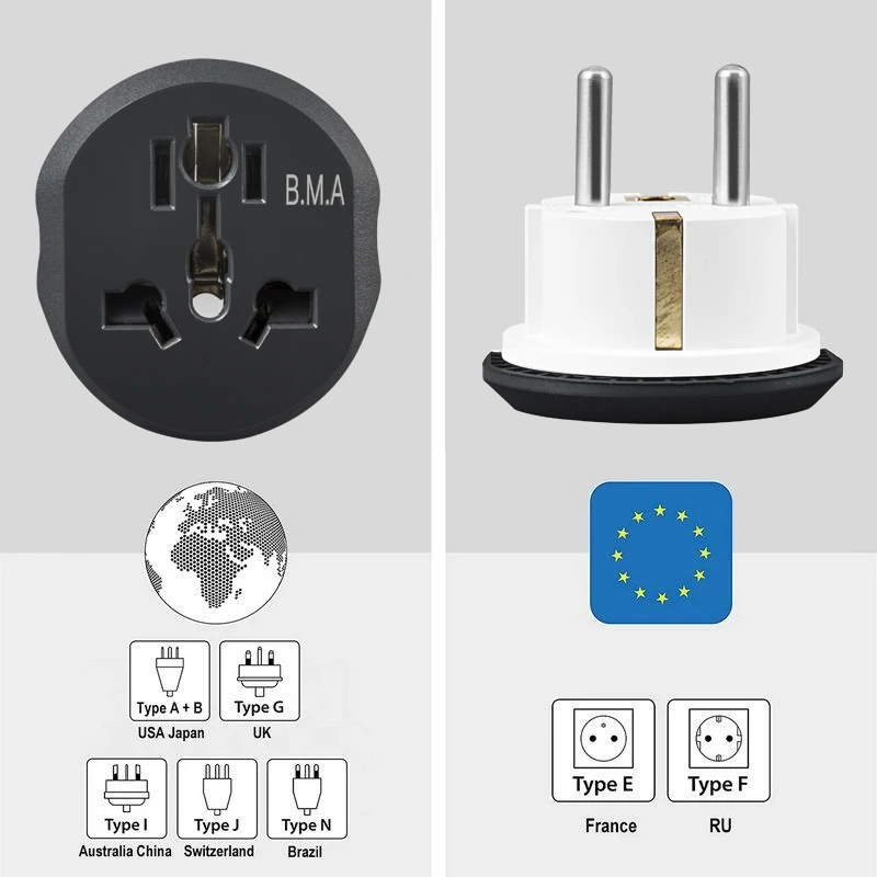 Adaptador de enchufe de alimentación universal de alta calidad Eu Kr Au  Reino Unido Israel Suiza de EE. UU. a la UE Adaptador de viaje europeo  Enchufe eléctrico