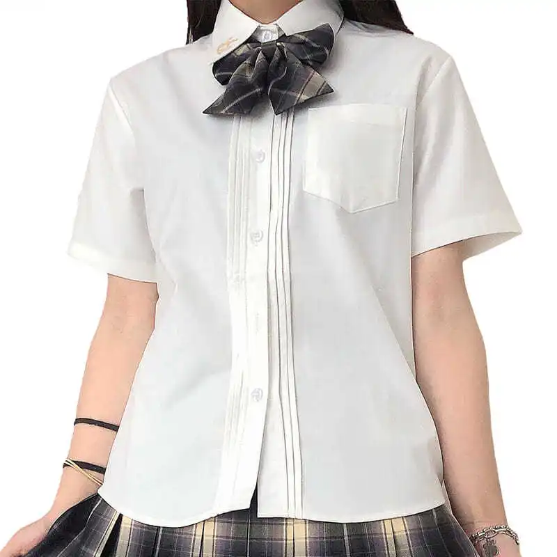 New Summer Women Blouses Shirt Short Sleeve Solid White Tops With Tie Bow Japanese Korean JK Style Female Shirts Lapel Blusas