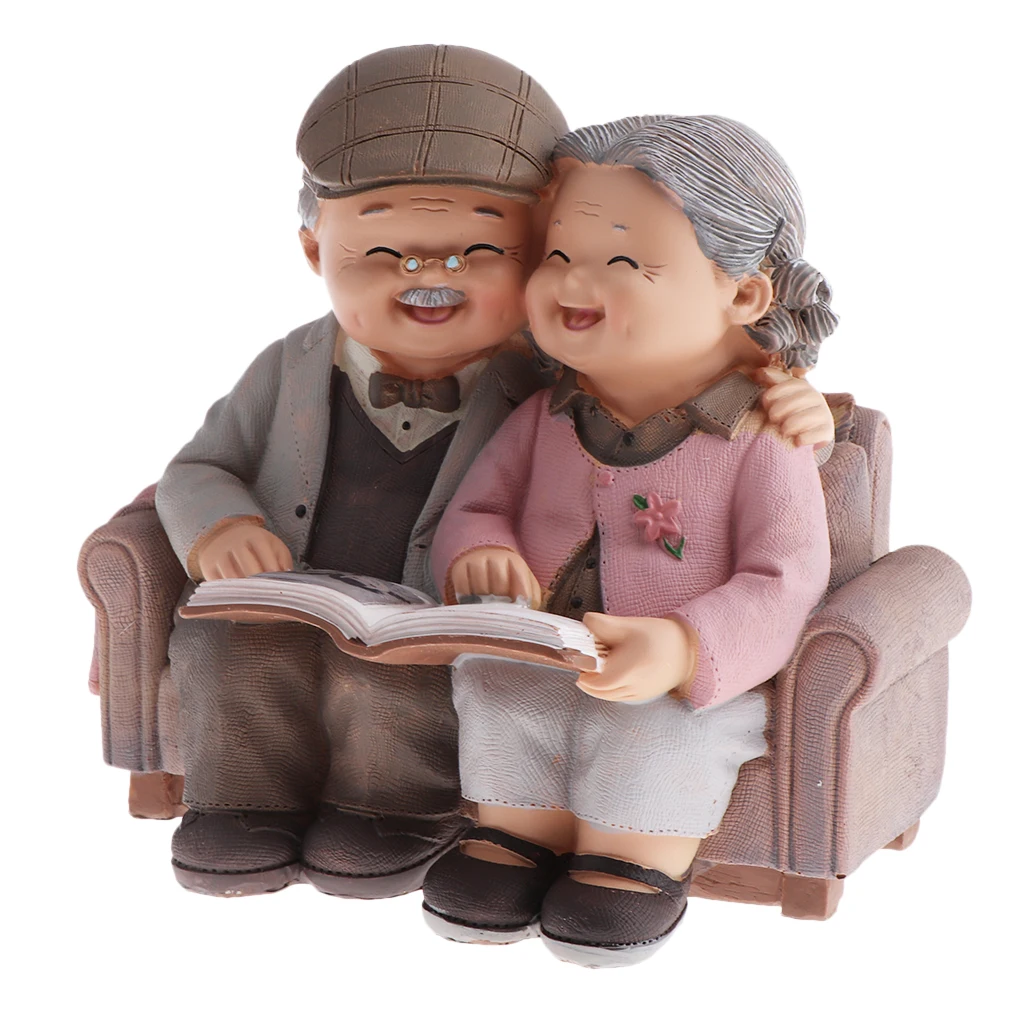 Anniversary Wedding Gift Resin Loving Elderly Couple Figurines Decoration Old Age Life Home Decor for Bedroom Living Room