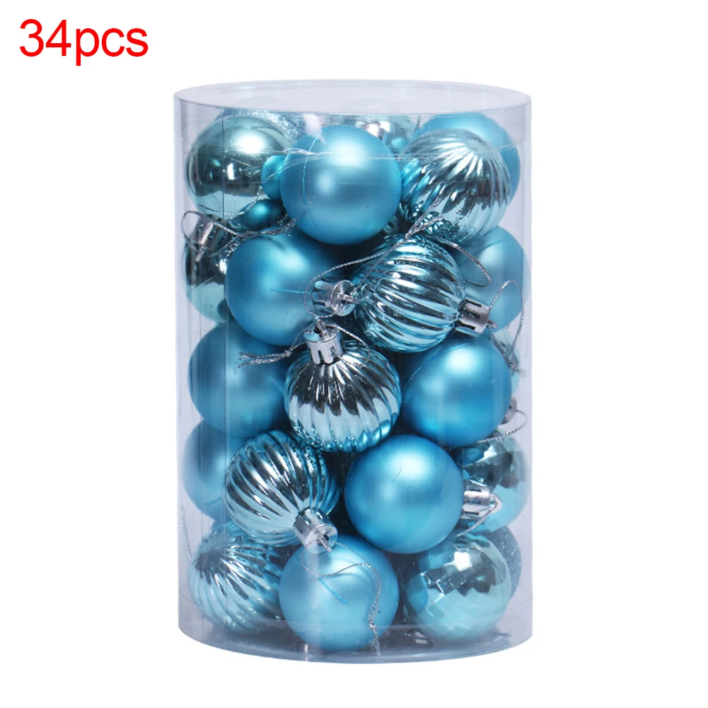 34Pcs Plated Christmas Ball Hanging Bauble Xmas Tree Ornament Home Party Decor
