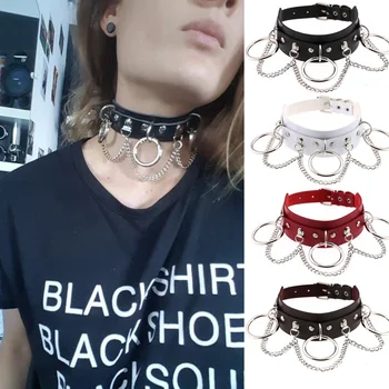 

Leather Choker Collar for Women Goth Punk Choker Chain Silver Color Harajuku Collar Sexy Vegan Chocker Bondage Festival Jewelry