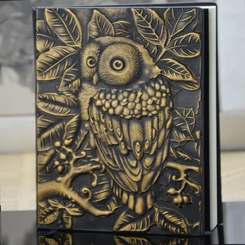 

Anaglyph Gold Owl Notebook, Retro Planner, Bronze Book, Office School Supplies, GIFT