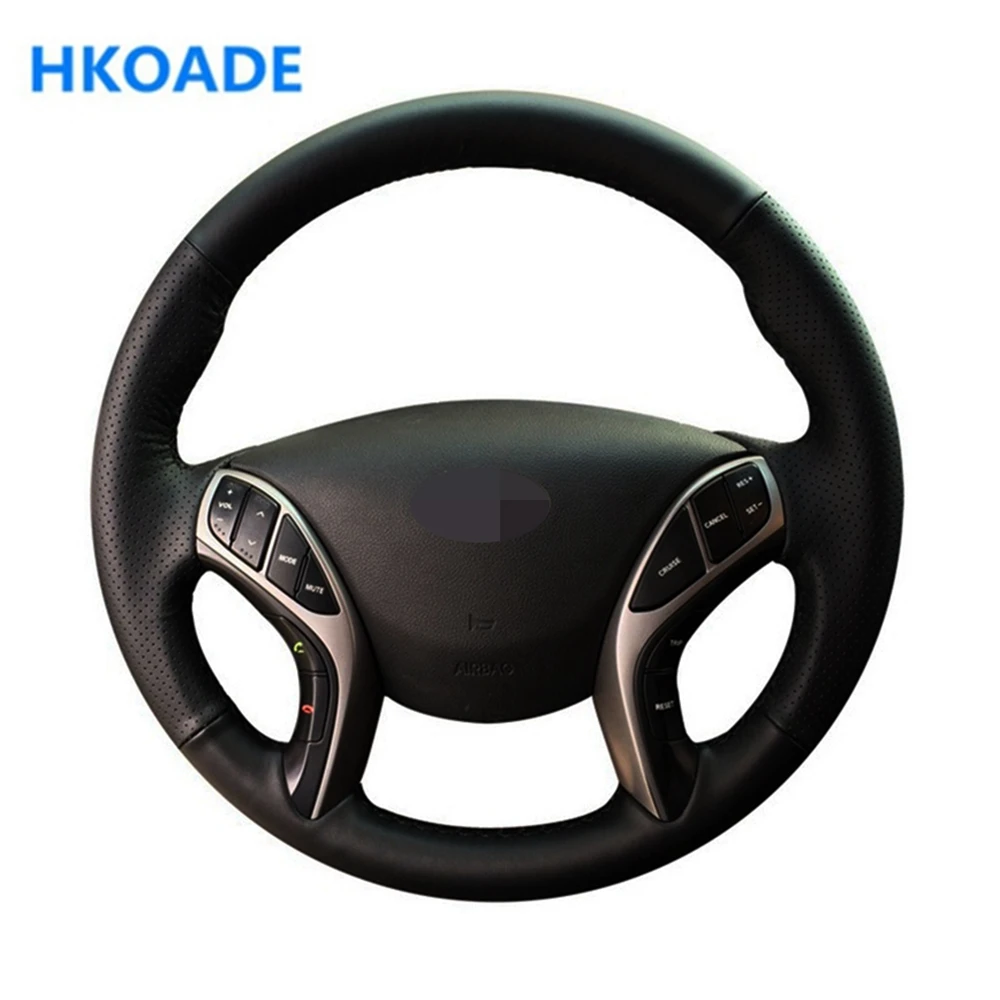 Diy Handstitched Black Soft Artificial Leather Car Steering Wheel