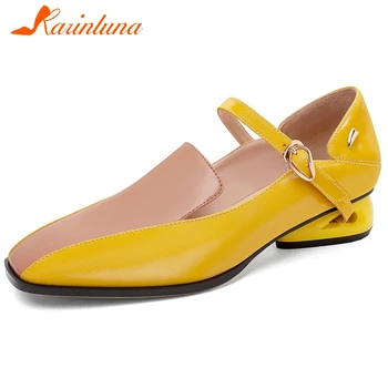 

KARINLUNA New Fashion Lady Spring Casual Genuine Leather Comfortable Flats Slip On Mixed Color Flats Women Shoes Woman