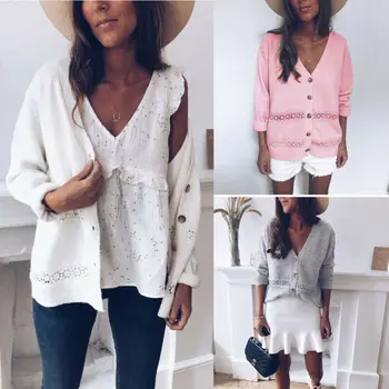 

fall 2019 Women Long Sleeve Warm Coat Casual Knitted Sweater Cardigan Knitwear Outwear Top cardigan mujer