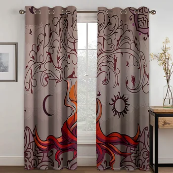 

Striped Tree Drawing Printed Curtain Living Room Bedroom Curtain Home Decoration Curtain Adult Essential Curtain