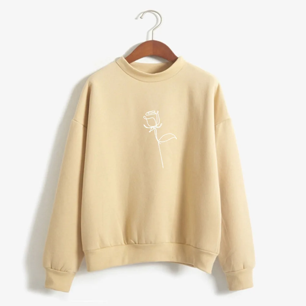 khaki-W Мода, Харадзюку, зимняя толстовка, женская Свободная Толстовка в Корейском стиле, осенняя уличная одежда, худи с цветочным принтом, пуловеры - Цвет: khaki-W