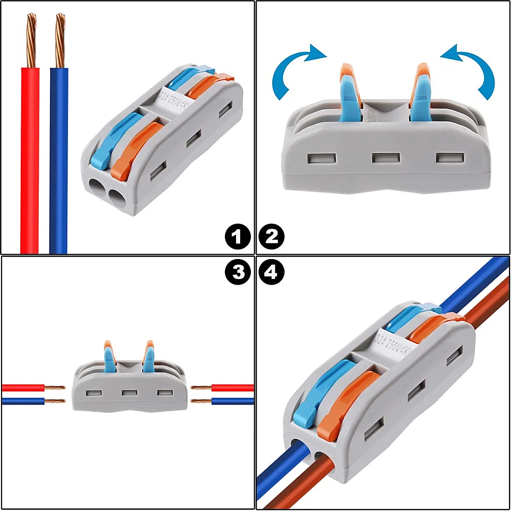 Mini Connecteur De Fil Électrique Rapide, Levier Enfichable, Pinces À  Câble, Bornier Spl-2/3 Connecteurs D'éclairage Led - Connecteurs -  AliExpress