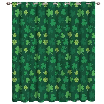 

St. Patrick'S Day Shamrock Pattern Green Window Curtains Dark Living Room Kitchen Bedroom Drapes Fabric Curtain Panels
