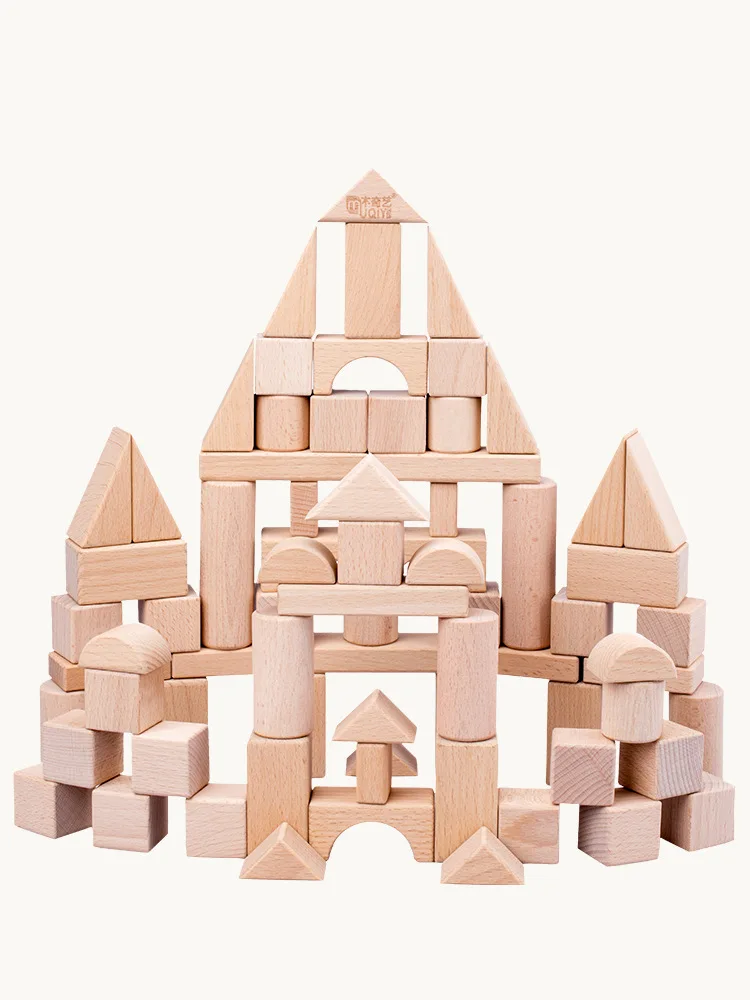 

75 Capsules Building Blocks Environmentally Friendly Non-toxic Large Primary Color Educational Solid Wood Building Blocks 1-2-3-