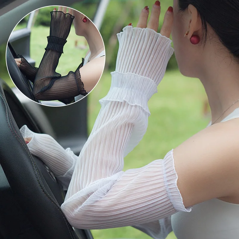 Summer Women Sun Protection Long Arm Sleeve Driving Anti-UV Cool Oversleeves Thin Sleeves Outdoor Riding Running |