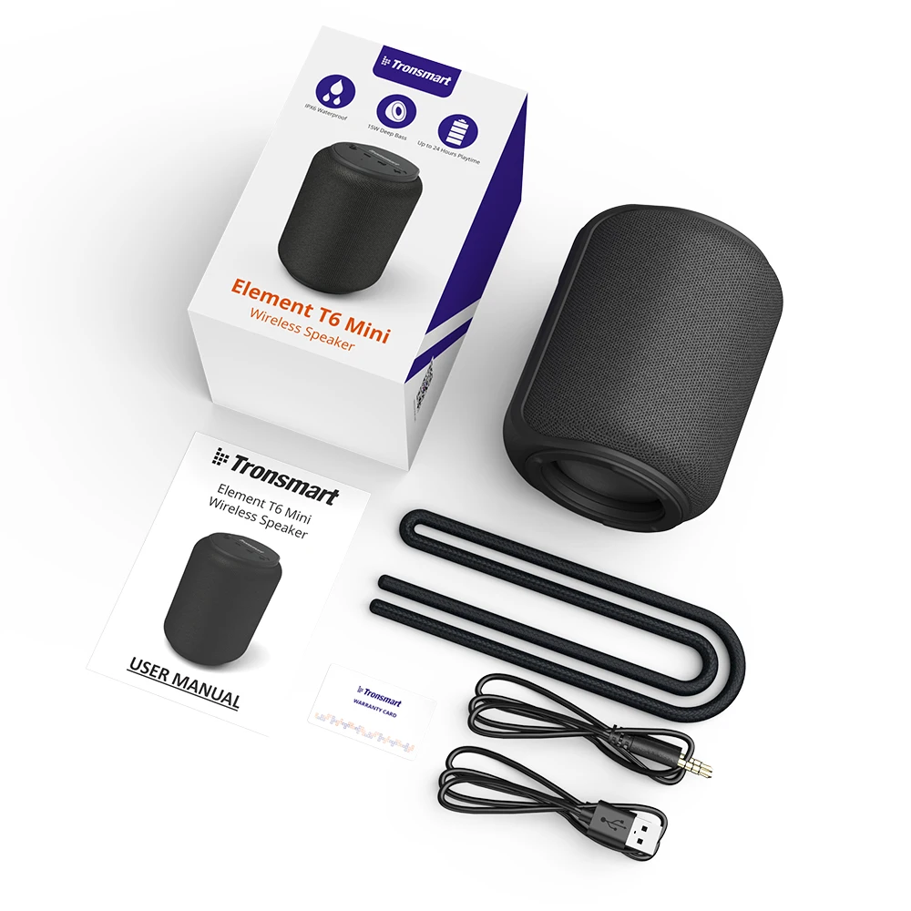 Tronsmart T6 Mini Bluetooth Speaker TWS Speakers 5.0 IPX6 Waterproof Mini Portable Speakers 360-degree Music Black Soundbar