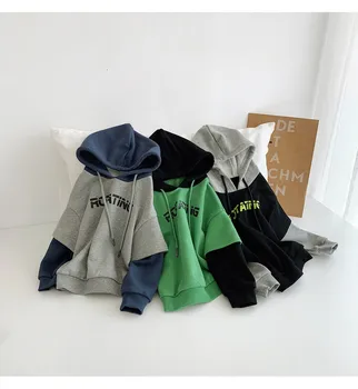 

2 3 4 5 6 Years Toddler Boys Hoodies Casual Letter Hooded Long Sleeve Fake Two Pieces Sweatshirt For Boy Kids Clothing Pullover