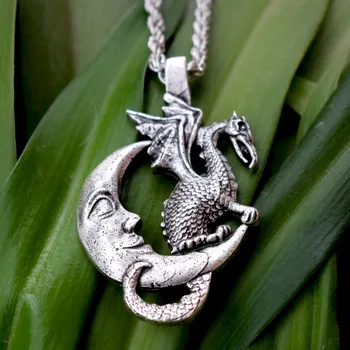 

12pcs Crescent Moon Dragon necklace Pewter, Dragon jewelry Guardian spirit, Dragon amulet