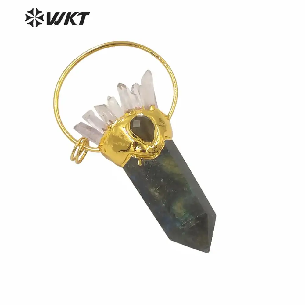 

WT-P1585 Wholesale Natural Stone Pendant Spirit Point Labradorite Point Pendant Gorgeous Crystal Big Statement Stone Pendant