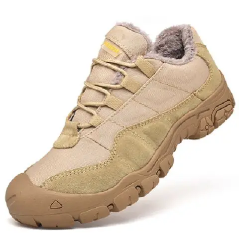 Plush Beige Мужская обувь для походов на открытом воздухе; водонепроницаемые дышащие тактические армейские сапоги; спортивные кроссовки для пустыни; нескользящая обувь для походов - Цвет: Plush Beige