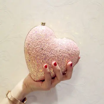 

Women Sequin Evening Bag Love Heart Design Diagonal Bag Exquisite Clutch Bag Wedding Party Popular Bags 2020