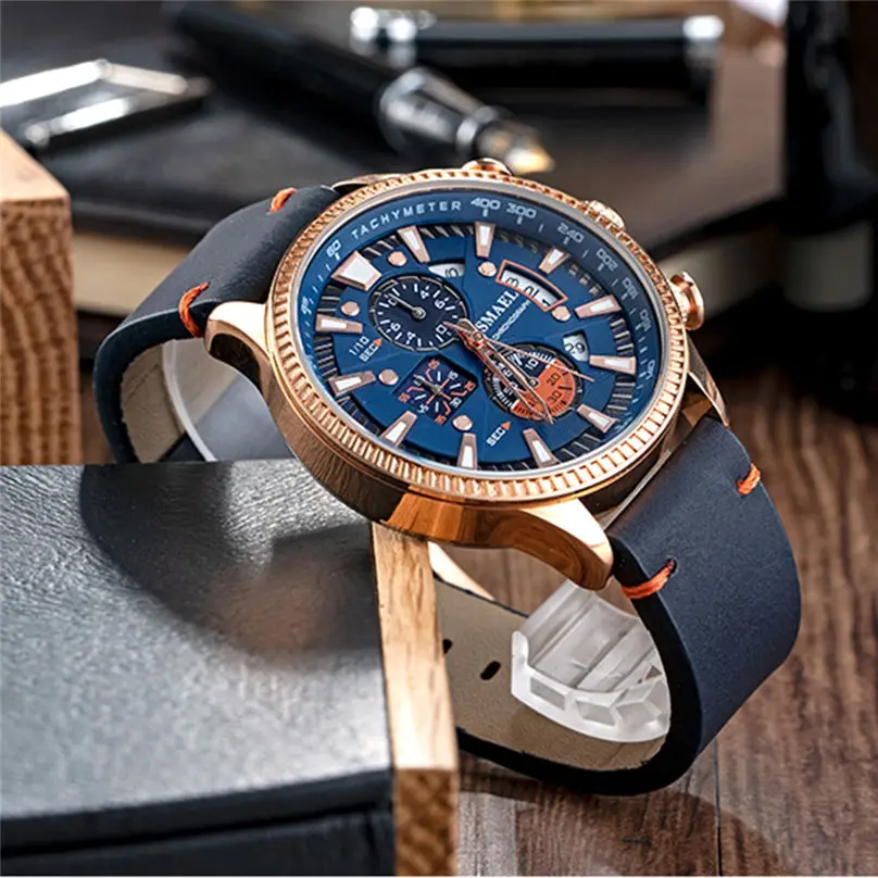 Fashion & Casual Men Watches Creative Geometric Round Leather Belt Waterproof Men's Quartz Watch Gift 3D09 (15)