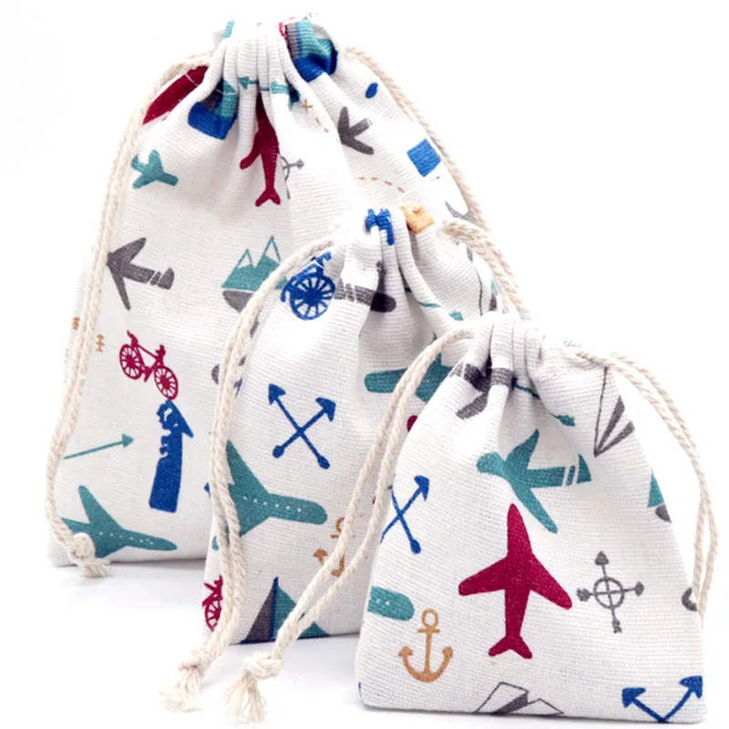 

Airplane Cartoon Linen Gift Pouches Jewelry Packaging 8x10cm 9x12cm 10x15cm Kids Party Candy Sack Cotton Gift Bags Pouches