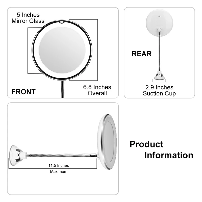 360 degree Flexible glow Makeup Mirror Lamp 10x Magnifying vanity Shaving Mirror with LED light for bathroom bedroom