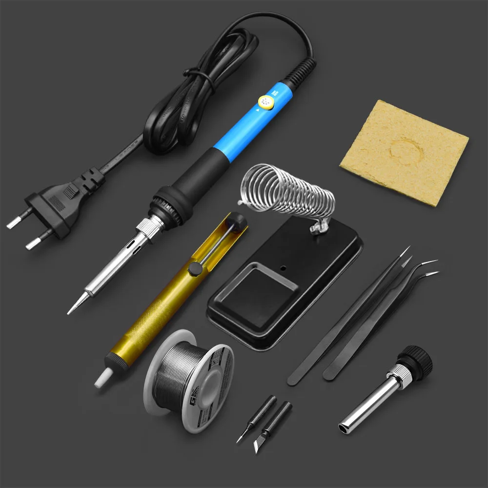 1 Set Adjustable Temperature Electric Soldering Iron Handle 60W Welding Solder Station Kit Blue Rework Heat Tips Repair Tool soldering stations Welding Equipment