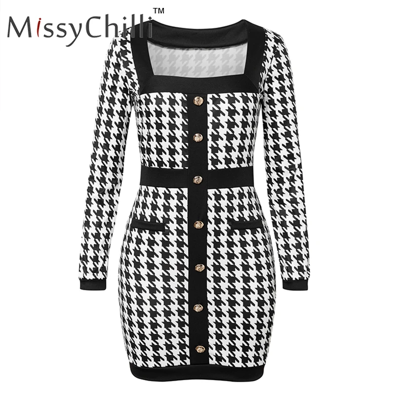 MissyChilli клетчатое облегающее черное офисное платье в мелкую клетку женское