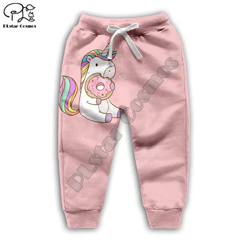 kids pants Детская толстовка розового цвета с объемным рисунком единорога; одежда для маленьких девочек; Осенняя толстовка с радужным пончиком; куртка на молнии; штаны - Цвет: kids pants