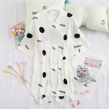 

Wmyqdlq Ladies Sweet Long-Sleeved Nightdress Loose Cute Thin Section Home Service Lapel Sexy Cardigan Women