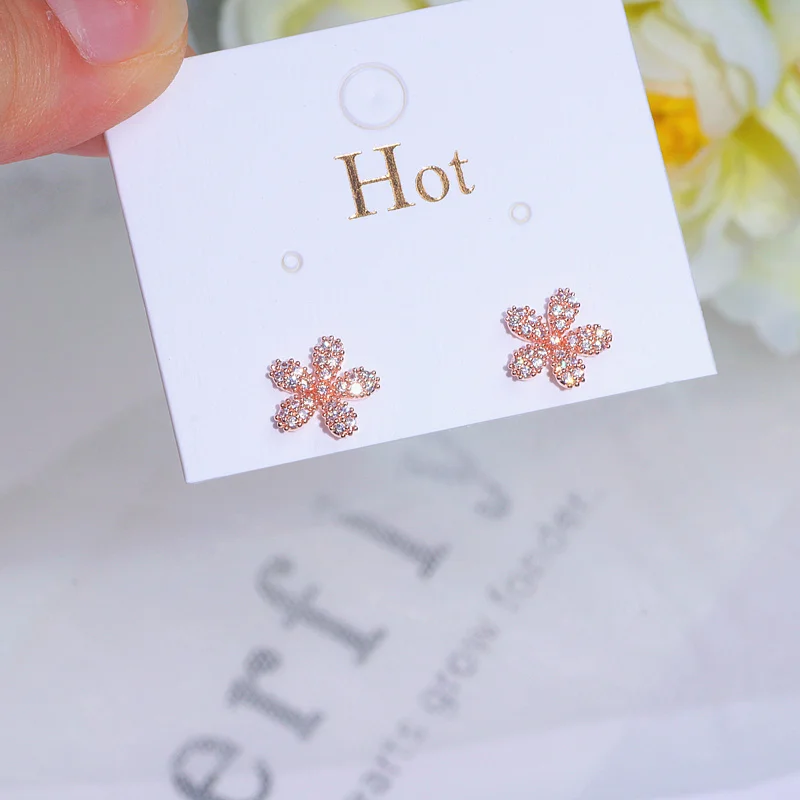 Милые корейские женские хрустальные циркониевые серьги-гвоздики ААА кубический циркон маленькие серьги в виде цветка для женщин Свадебные подарки на день рождения ювелирные изделия