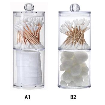 

Transparent Cotton Swabs Box Jewelry Storage Box Holder Acrylic Makeup Organizer Round Jars Container Plastic Organizer Box