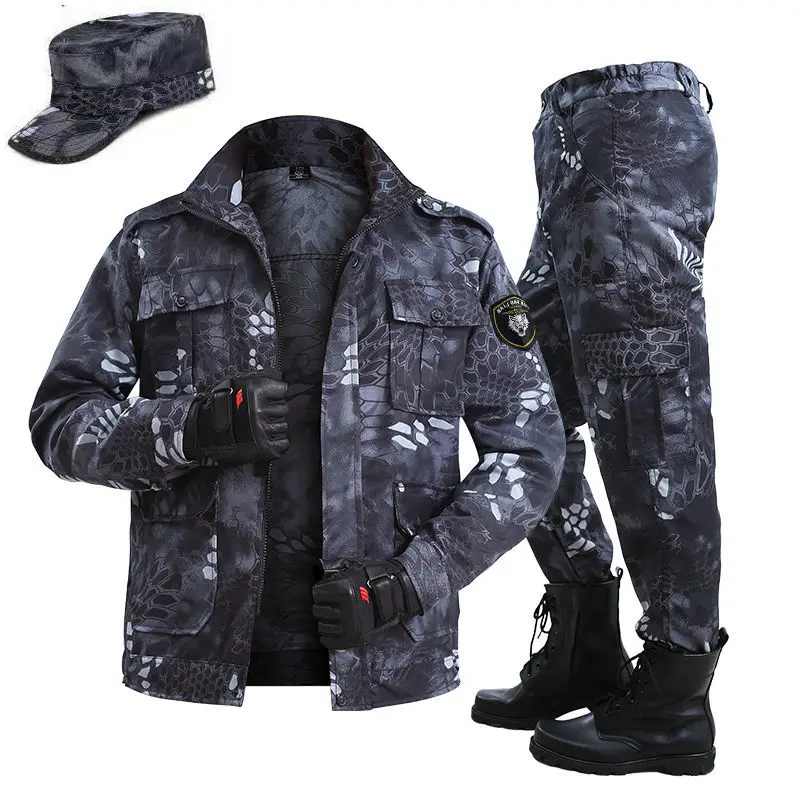 Authentic black python camouflage suit men's labor protection suit welder wear-resistant overalls spring and autumn outdoor spring summer camouflage suit men s outdoor training suit wear cotton overalls mechanics labor insurance clothing