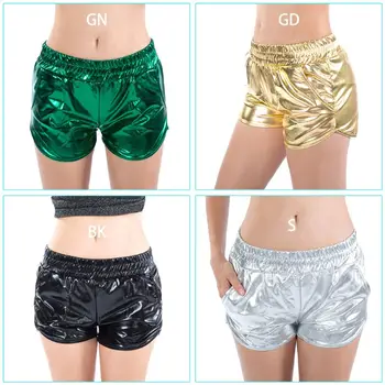 

Women Metallic Glitter Solid Color Sexy Mini Shorts Elastic Waist Rave Hot